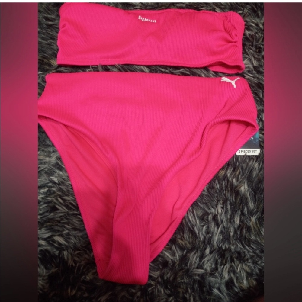 Puma Women's Hot Pink Bandeau Bikini Set-size XL, NWT